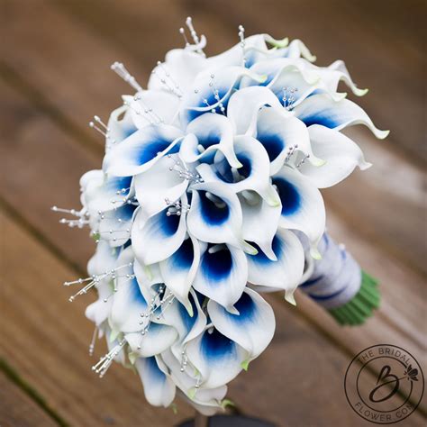 Blue Calla Lily Cascading Bouquet With Silver Pearls The Bridal