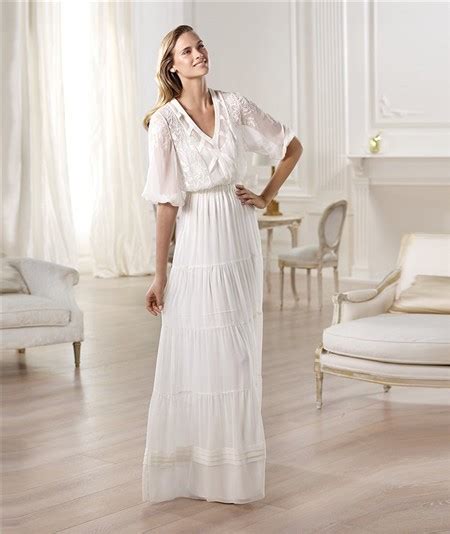 With beach wedding dresses, practicality is key. Informal Casual Sheath V Neck Short Sleeve Chiffon Garden ...