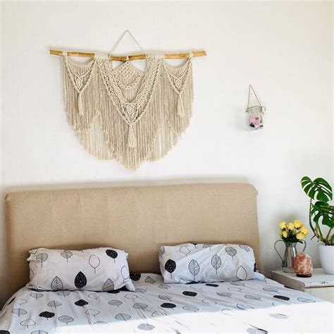 Macrame wall hanging above bed decor, Queen tapestry, King ... Hang pictures without damaging walls.