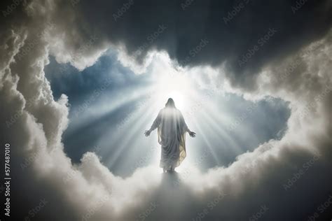 Jesus Christ Ascending To Heaven Bright Light Sky Resurrection Ai