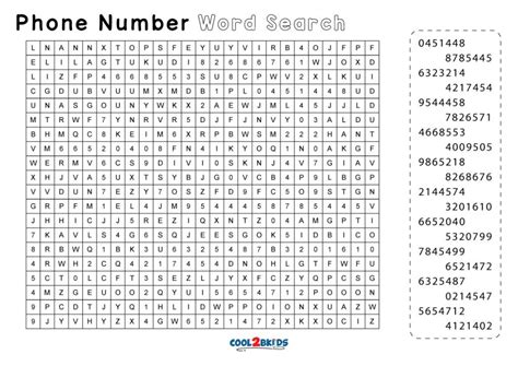 Word Search Numbers Printable