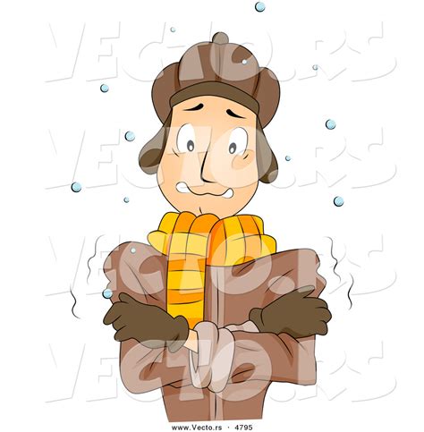 Cartoon Vector Of A Cold Man Shivering Outside In Winter Weather By Bnp
