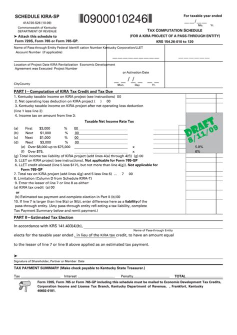 Form 41a720 S26 Draft Schedule Kira Sp Tax Computation Schedule