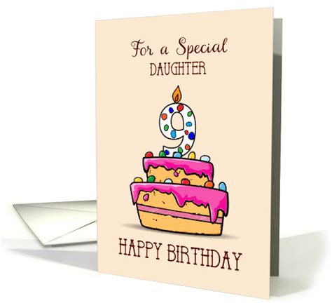 Daughter 9th Birthday 9 On Sweet Pink Cake Card 1578286