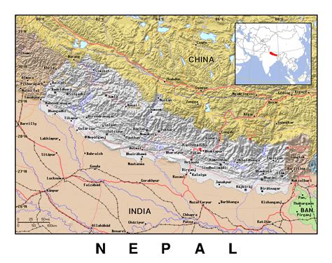 Detailed Political Map Of Nepal With Relief Nepal Asia Mapsland Images