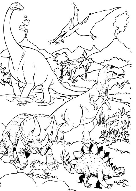 Malvorlage Dinosaurier In Der Landschaft Kostenlose Ausmalbilder Zum
