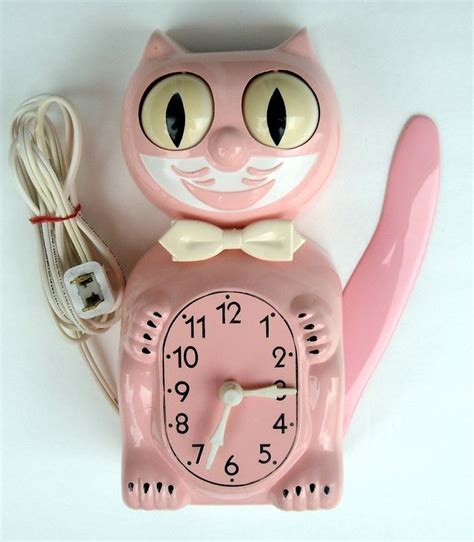 Restored 70s Original Vintage Pink Electkit Cat Klock Kat Clock