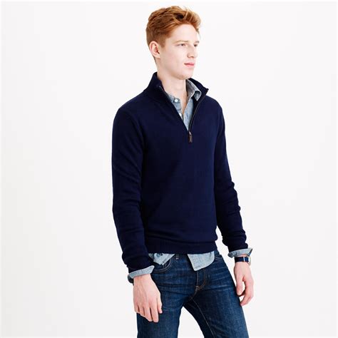 Jcrew Slim Cotton Cashmere Half Zip Sweater In Blue For Men Navy Lyst