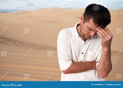 Stressed Man In Desert Alone Stock Image Image Of Contemplation