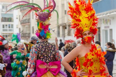 Nerja Spain February 26 2022 Carnival Participants Celebrating In
