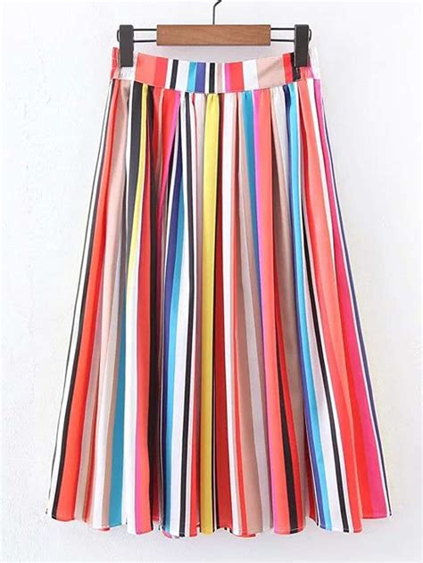 Rainbow Stripe Pleated Skirt Sheinsheinside