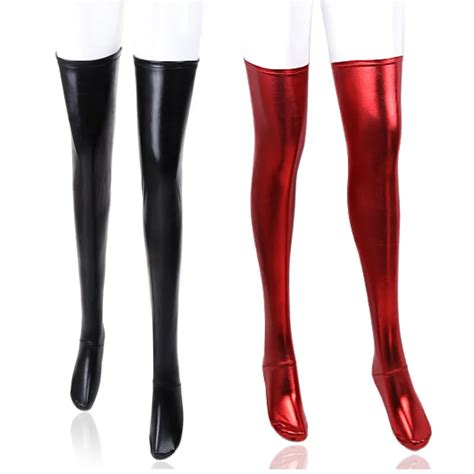 Sexy Shiny Leather Wetlook Thigh High Stockings Women Wet Look Latex Style Thigh Highs Punk Hen