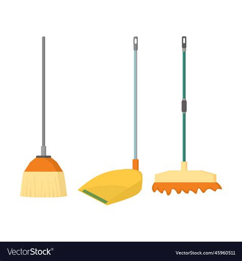 Broom Mop And Dustpan Cartoon Flat Icons Vector Image