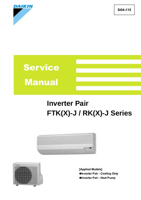 Daikin Air Conditioner Service Manual Model Ftk Jve