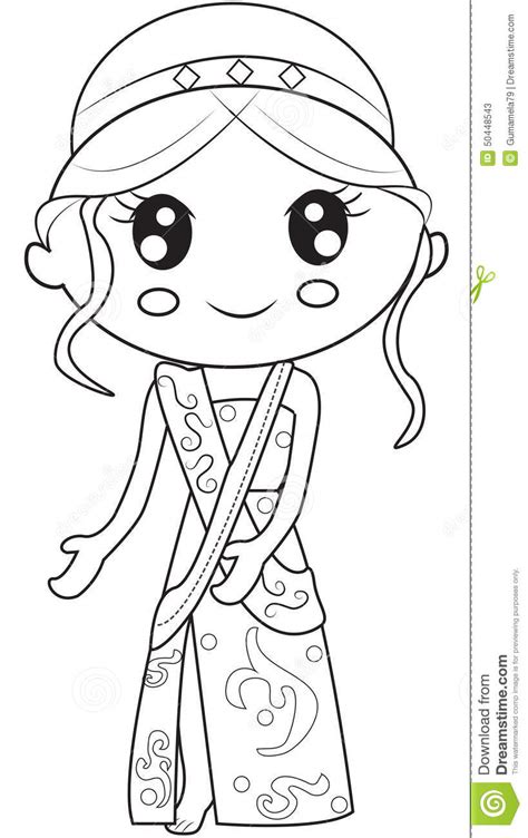 Indian Girl Coloring Page Stock Illustration - Image: 50448543