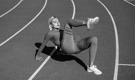 Perfect Body Shape Healthy And Sporty Fitness Woman In Sportswear Athletic Lady Stretching At