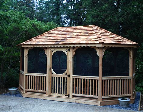The traditional gazebo shape is octagonal. Red Cedar Single Roof 8-Sided Oval Gazebos with Metal Roof ...