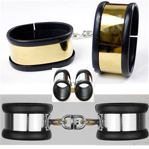 Gold Silver Silicone Handcuffs For Sex Fetish Bondage Stainless Steel