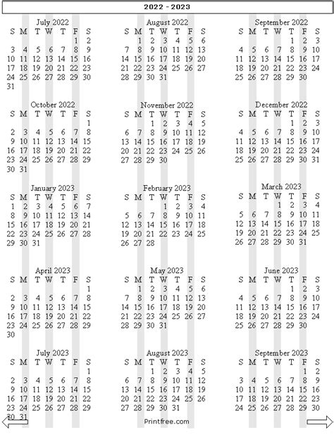 Yearly Calendar 2022 2023 Printable