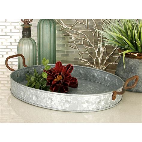 Farmhouse Galvanized Metallic Oval Metal Serving Trays Set Of 3 38183