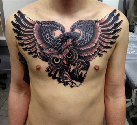 Traditional Style Big Owl Tattoo On Chest Tattooimages Biz