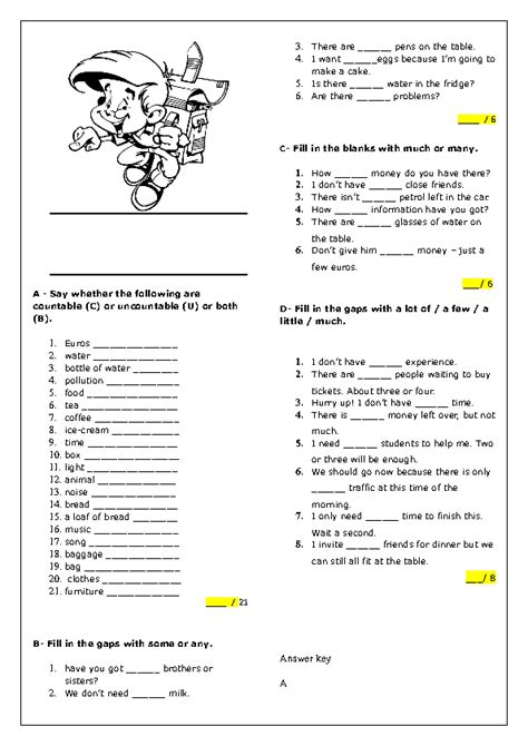Countable And Uncountable Nouns Worksheets