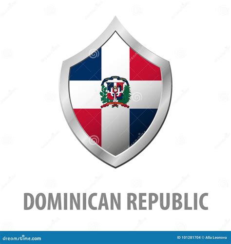 Dominican Republic Flag On Metal Shiny Shield Illustration Stock
