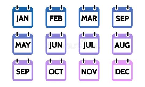 Calendar 12 Month Icon Set Color Signs For All Months Of The Year