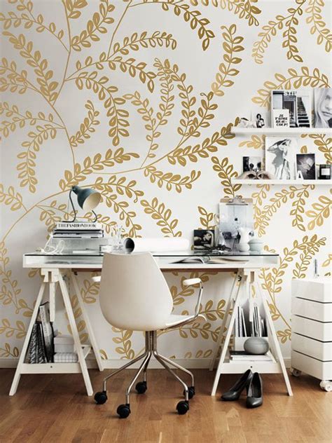Blue wallpaper stick and peel and stick wallpaper waterproof self adhesive removable wallpaper glossy contact paper vinyl film roll for kitchen backsplash shelf drawers liner 17.7x78.7 3.9 out of 5 stars 146 Gold leaves - removable wallpaper - gold wall mural ...