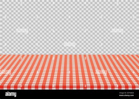 Vector Picnic Table With Red Checkered Pattern Of Linen Tablecloth