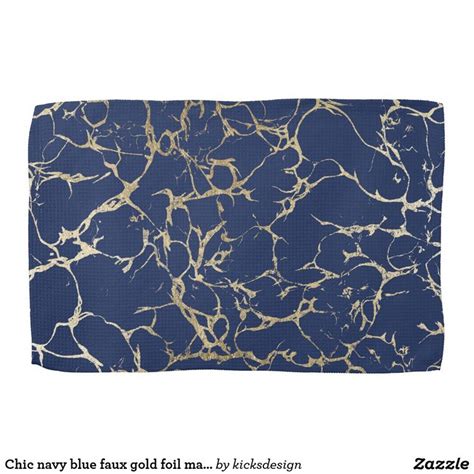 Chic Navy Blue Faux Gold Foil Marble Pattern Towel Zazzle Faux Gold