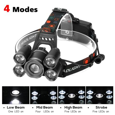 LED Headlamps, Neolight Super Bright 5 LED High Lumen Rechargeable