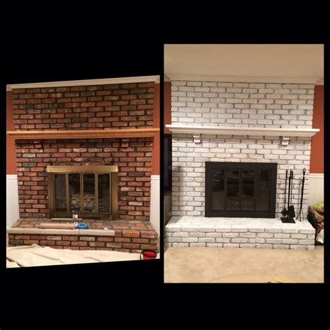 How do you paint a brick fireplace? White washed our brick red fireplace! Followed by painting ...