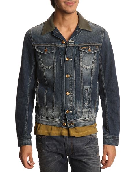 Diesel Elshar Denim Jacket With Leather Collar In Blue For Men Denim