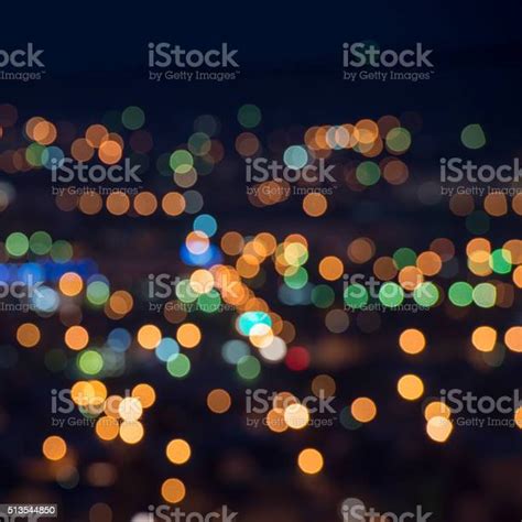 Beautiful City Lights Background With Blurring Bokeh In Twilight Stock