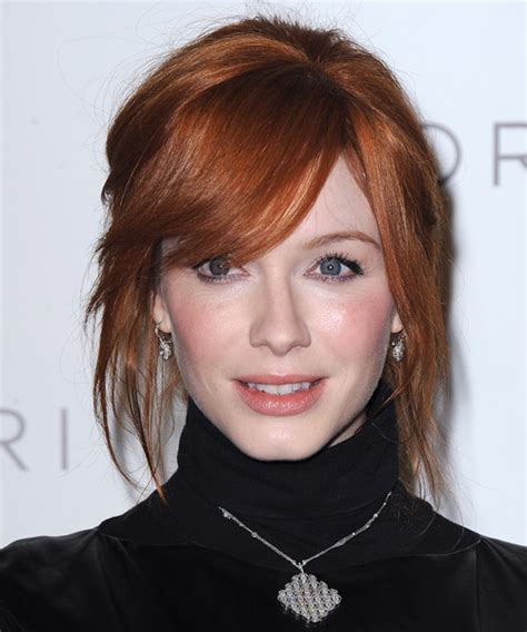 Christina Hendricks Long Straight Dark Copper Red Updo Hairstyle With