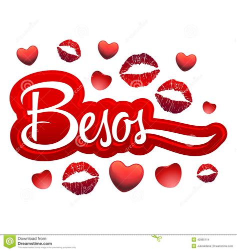 Besos Kisses Spanish Text Red Lips Icon Vector Illustration