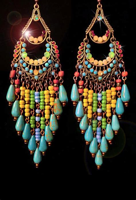 Beaded Turquoise And Silver Chandelier Earrings Large Exotic Etsy