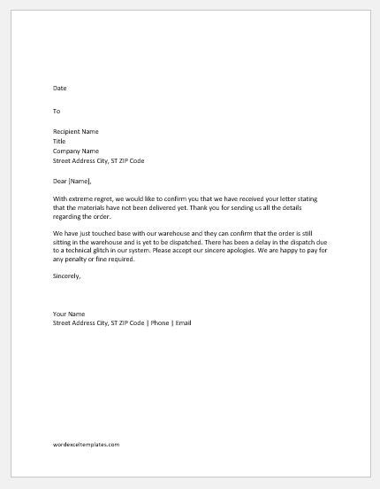 Apology Letter Message For Delayed Shipment Word Excel Templates