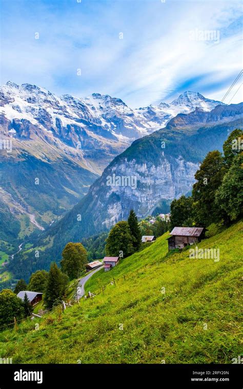 Mountain Landscape Of Lauterbrunnen Valley Switzerland Hiking Trail