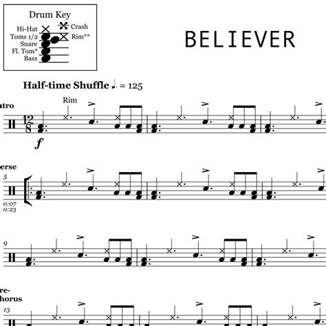 Believer Imagine Dragons Drum Sheet Music Drum Sheet Music Drums
