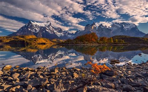 Scarica Sfondi Patagonia Lago Tramonto Montagne Cile Per Desktop