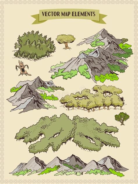 Vector Map Elements Colorful Hand Draw Forest Tree Wood 1 Vector