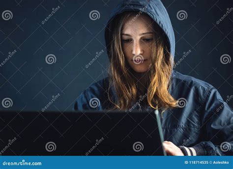 Girl Hacker In The Digital World Young Woman In Matrix Style Suit