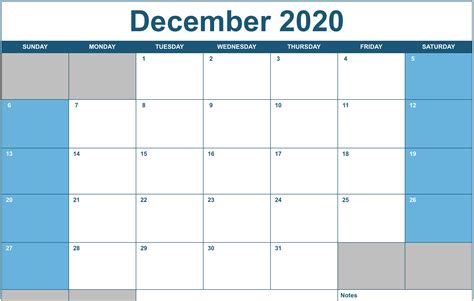 2020 Horizontal Monthly Calendar Free Iwork Templates