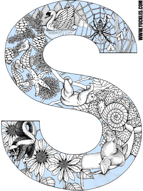 The image portrays a cute little birdhouse inside a garden full of flowers.•. Letter S Coloring Page by YUCKLES!