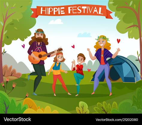 Hippie Festival Cartoon Royalty Free Vector Image