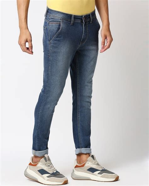 Buy Men S Blue Slim Fit Faded Jeans For Men Blue Online At Bewakoof