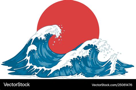 Japanese Wave Japanese Big Waves Raging Ocean Vector Image