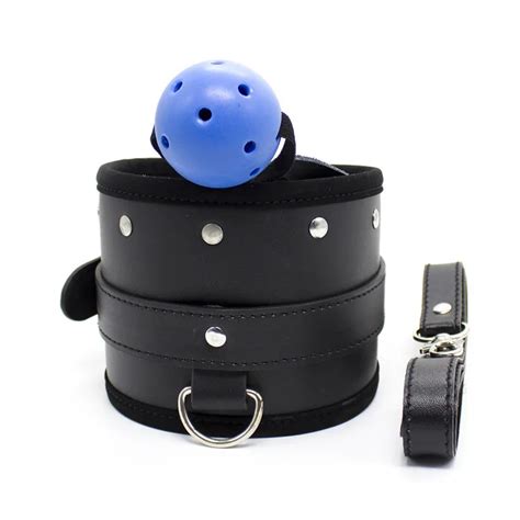 blue mouth ball bound black collar toys with black chain mouth gag for women sex toys bondage in
